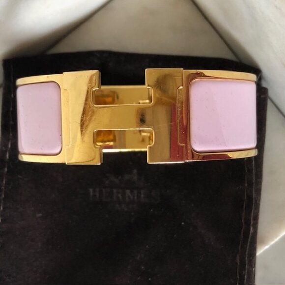 Hermès Thick Clic Clac H Bracelet PM Rose Candeur Gold Authentic - Picture 8 of 17